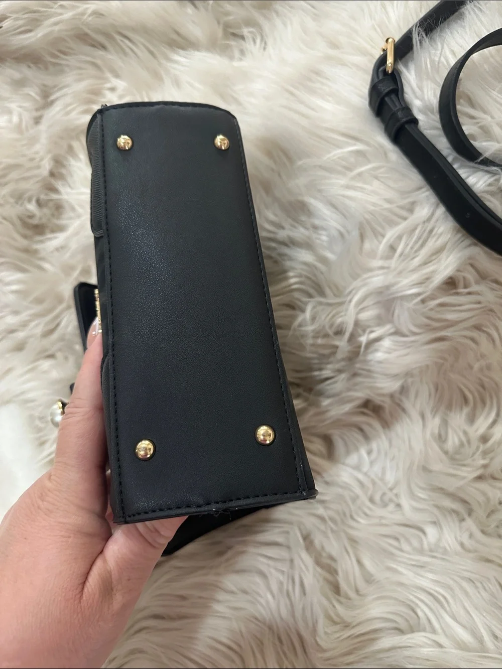 Aldo Black Satchel with Gold Chain and Feline Accent